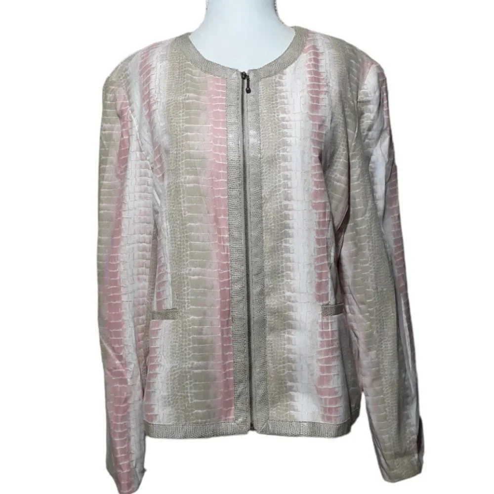 City Girl 2 Pc Women's set Jacket & Blouse Snake Print Pink Multi Color Sz Large